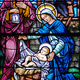 stained glass widow of nativity